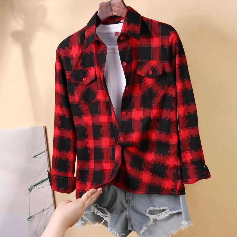 Women Blouses Shirts Tunic Womens Tops And Blouses 2020 Womenswear Long Sleeve Clothing Button Up Down Plaid Good Quality New