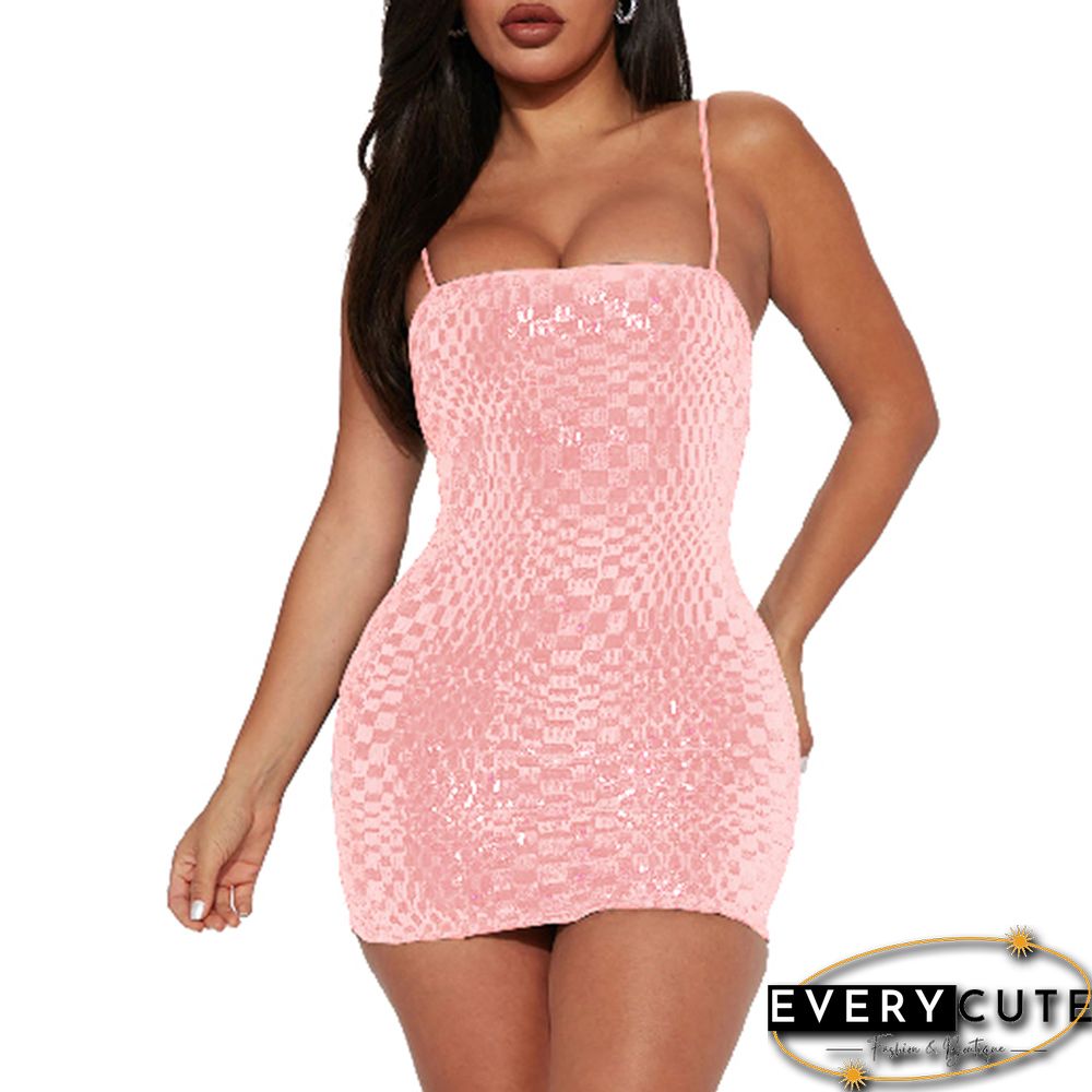 Pink Sequined Slim Fit Bodycon Dress