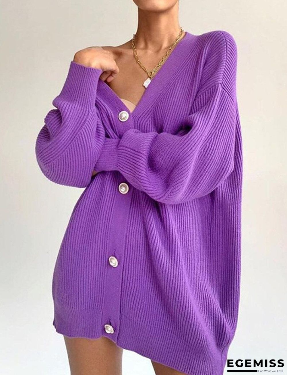 Casual Loose Solid Color Long-sleeved Button Sweater Cardigan | EGEMISS