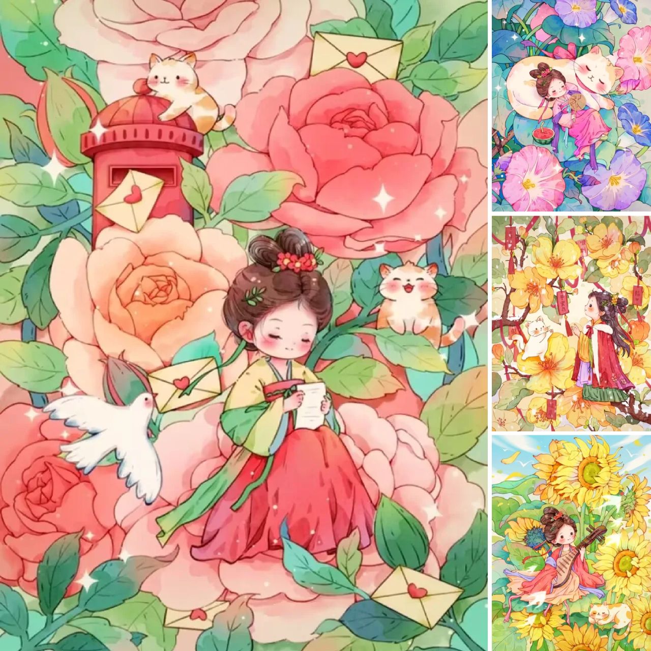 Four Seasons Flowers Of Ancient Girls 11CT/14CT Stamped Cross Stitch 40*55CM