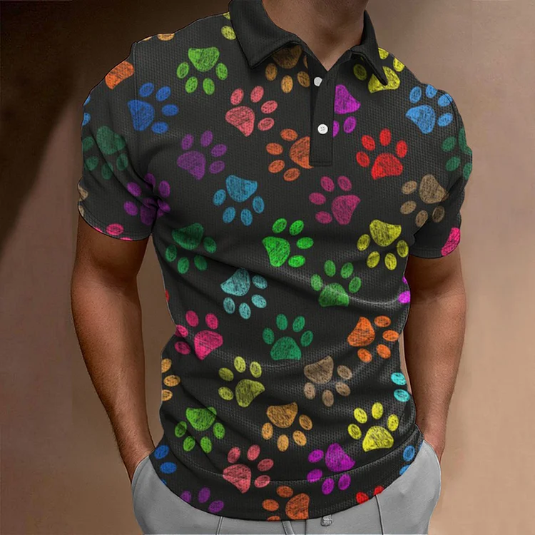 BrosWear Rainbow Dog Claw Print Short Sleeve Polo Shirt