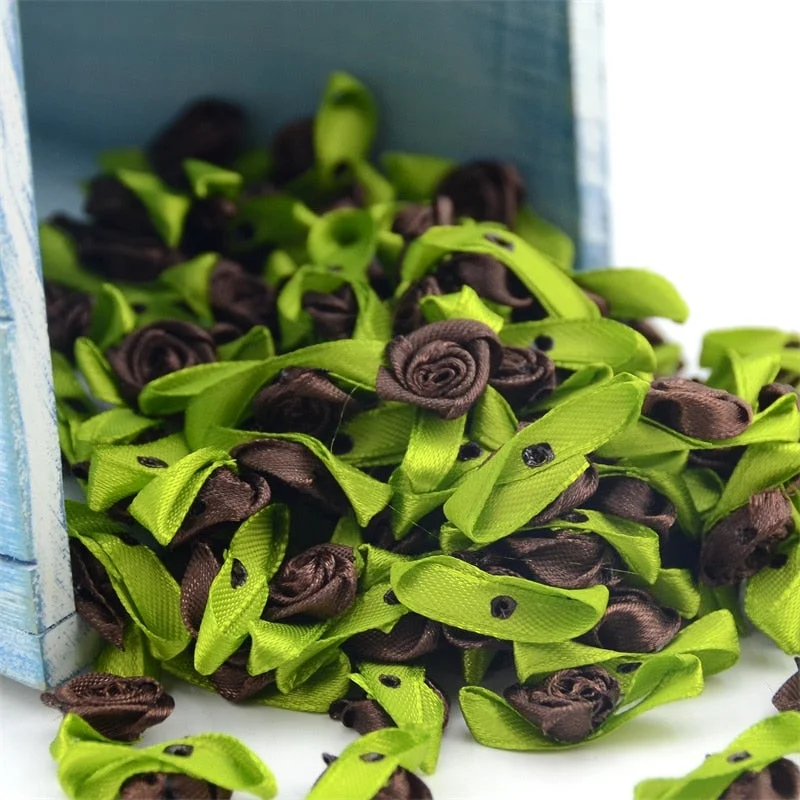 100pcs Mini Satin Ribbon Flower Silk Rose head Ribbon DIY Wedding Bow Appliques Craft Sewing Clothing Accessories  Decoration