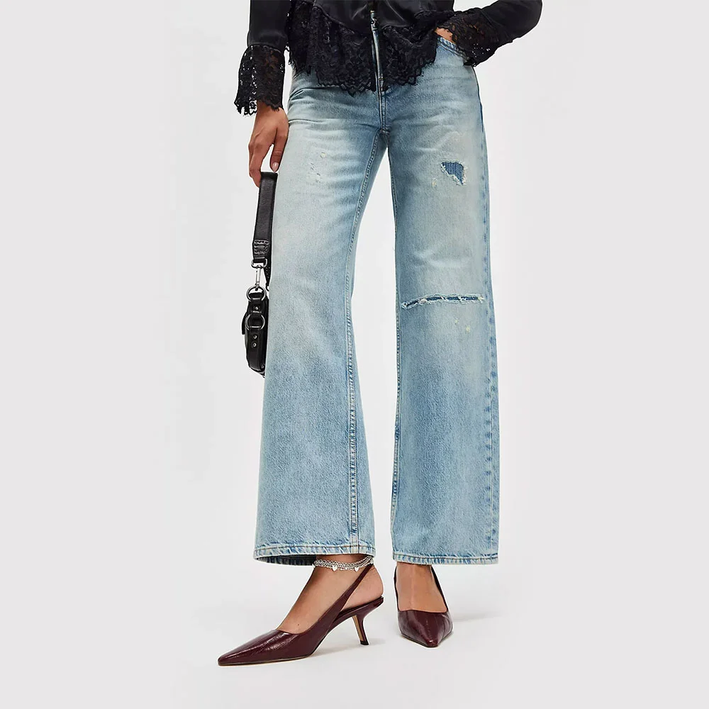 Maroon Faux Leatehr Pointed Toe Buckle Pumps Heels with Slingback