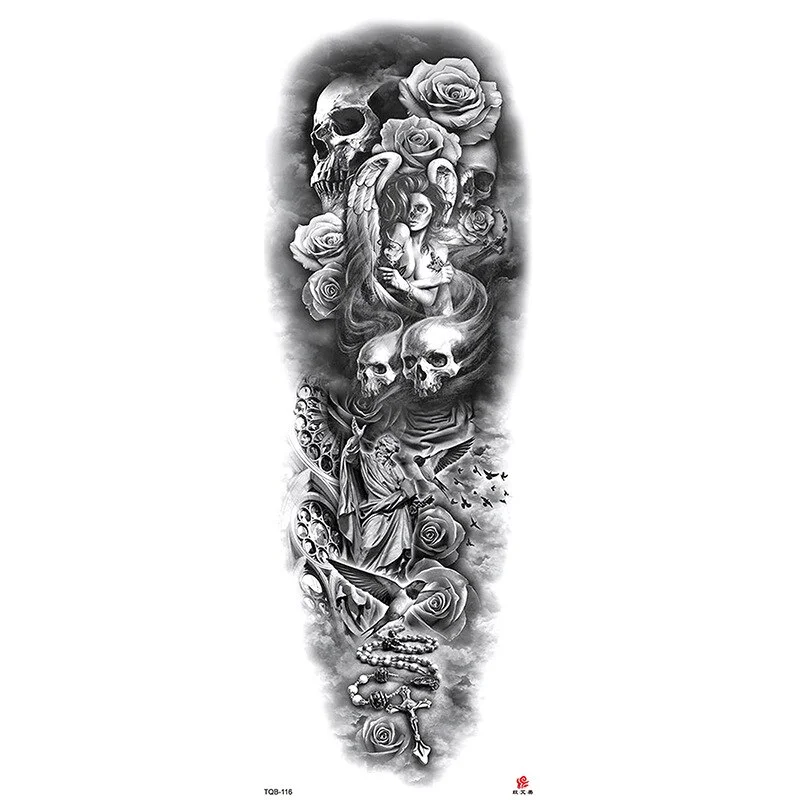 Sdrawing Arm Temporary Tattoos Sleeve for Men Women Realistic Fake Tatoo Warrior Lion Mechanical Skull Wolf Rose Tatto Sticker Totem