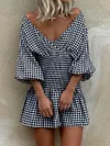 Checkered Empire Half Sleeves Mini Dress
