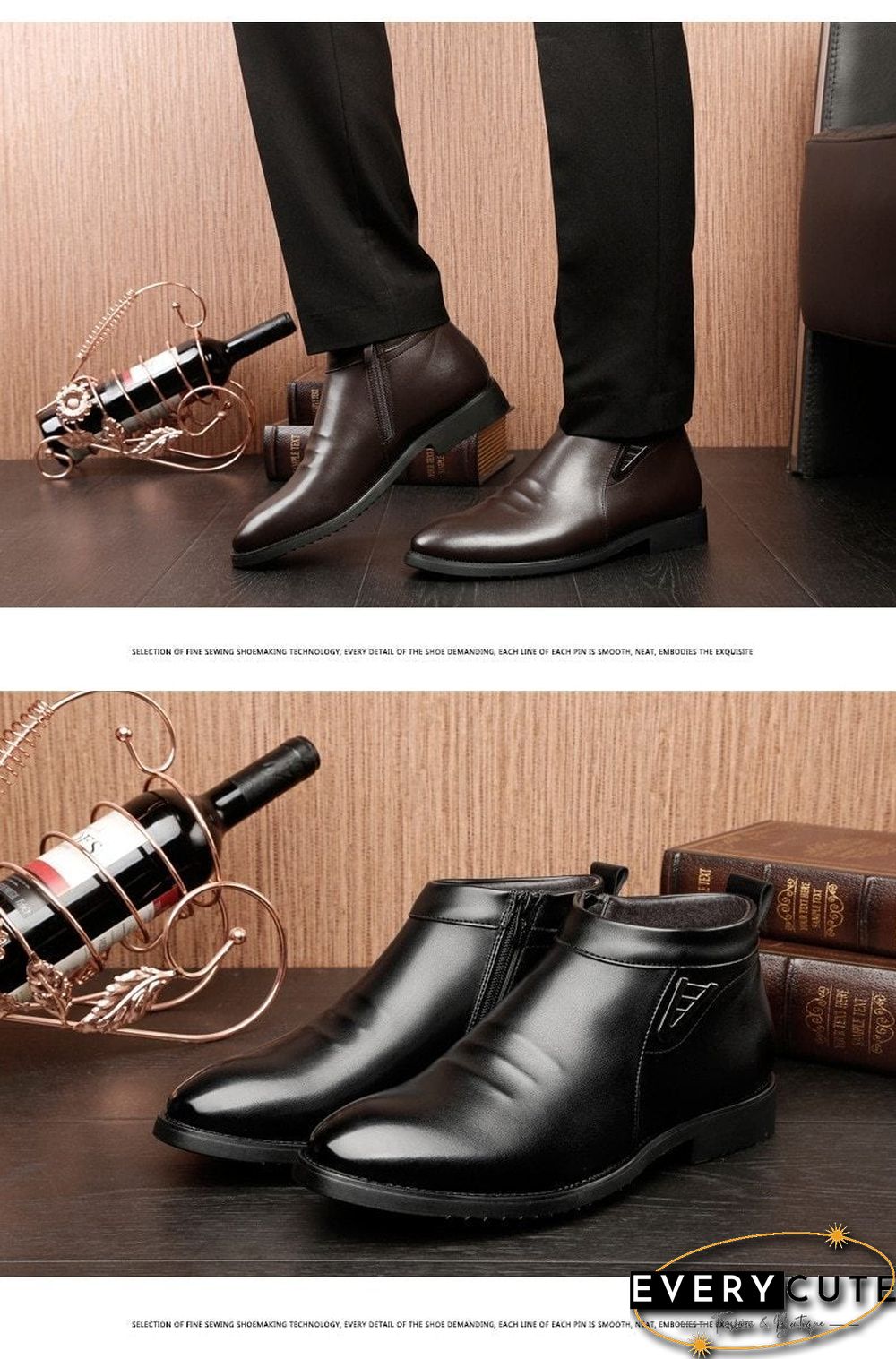 Winter Boots Mens Retro V-Neck Leather Boots Comfortable Zipper Brand Casual Shoes