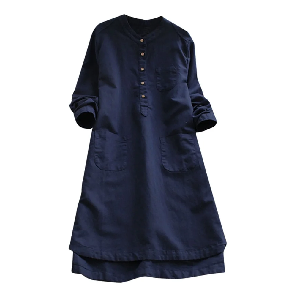 Vintage Women Loose Dress Long Sleeve Casual Button Party Dress Women Elegant Dresses O Neck Ladies Dresses vestido de festa