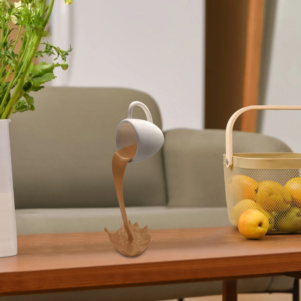 Suspended Floating Coffee Cup Sculpture Pouring Mug Home Decor (Brown)