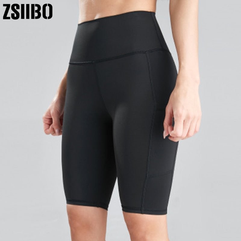 Sports Shorts Women 2020 New Cycling Running Fitness High Waist Push Up Hip Side Pocket Gym shorts Leggings Fitness Workout Slim