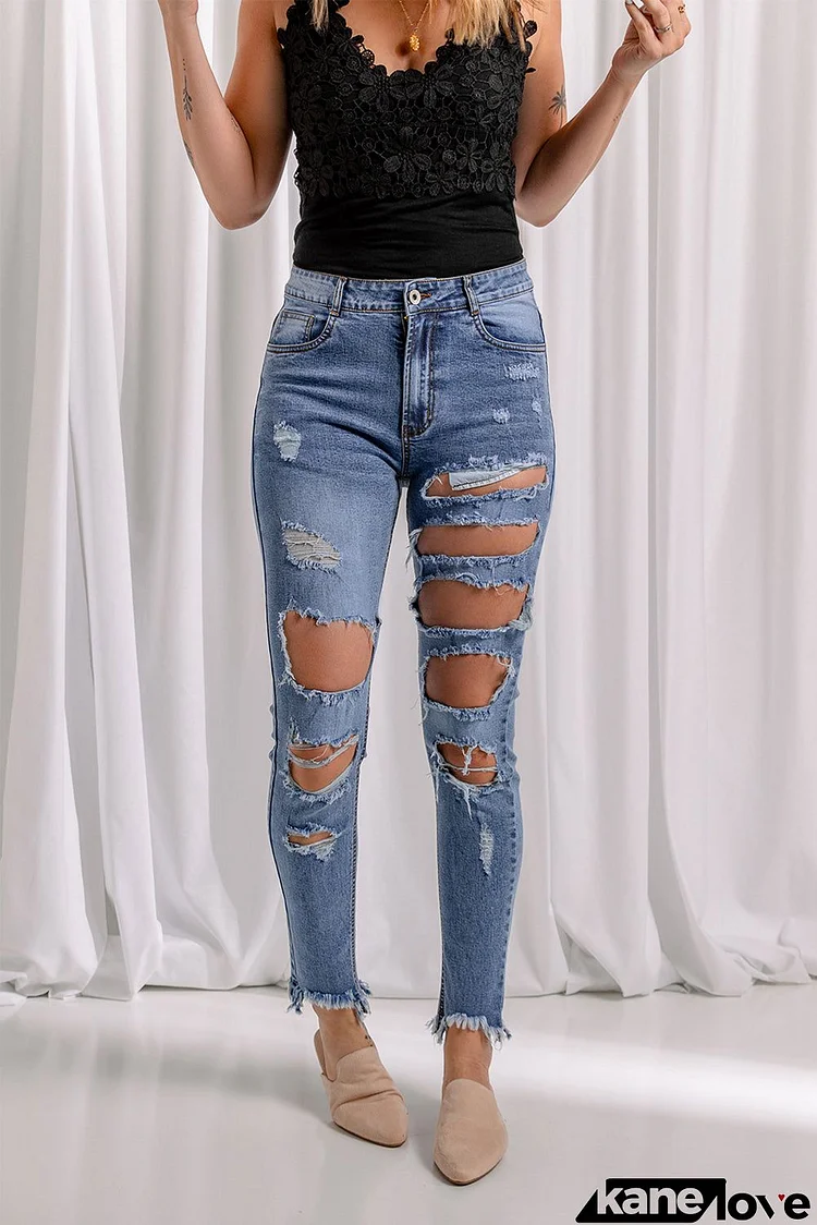 Distressed Slits Holes Frayed Jeans