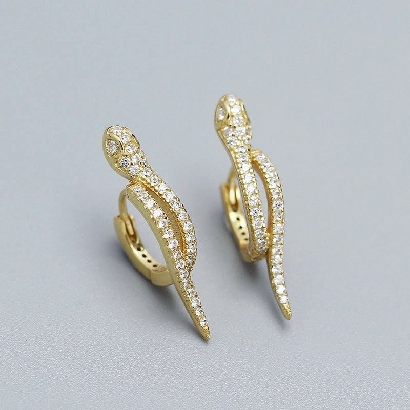 1 Pair 925 Sterling Silver Zircon Snake Earrings