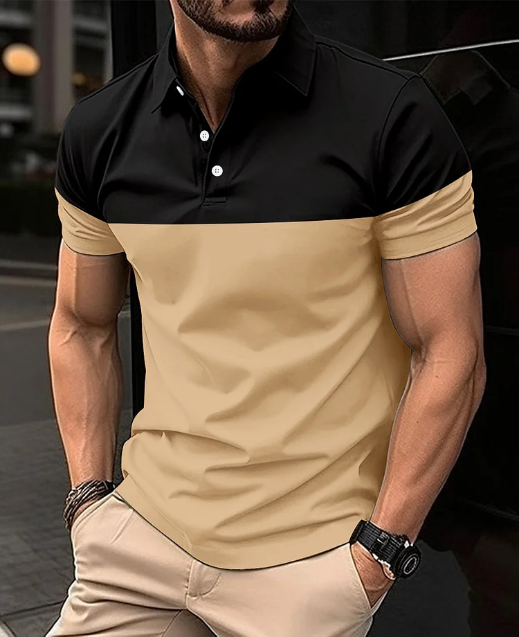 Casual Colorblock Button Short Sleeve Polo Shirt 