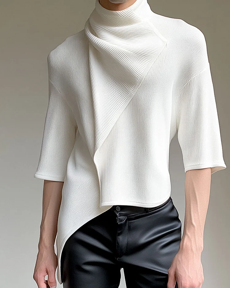 Men's Fashionable High-Neck Draped Knit Top