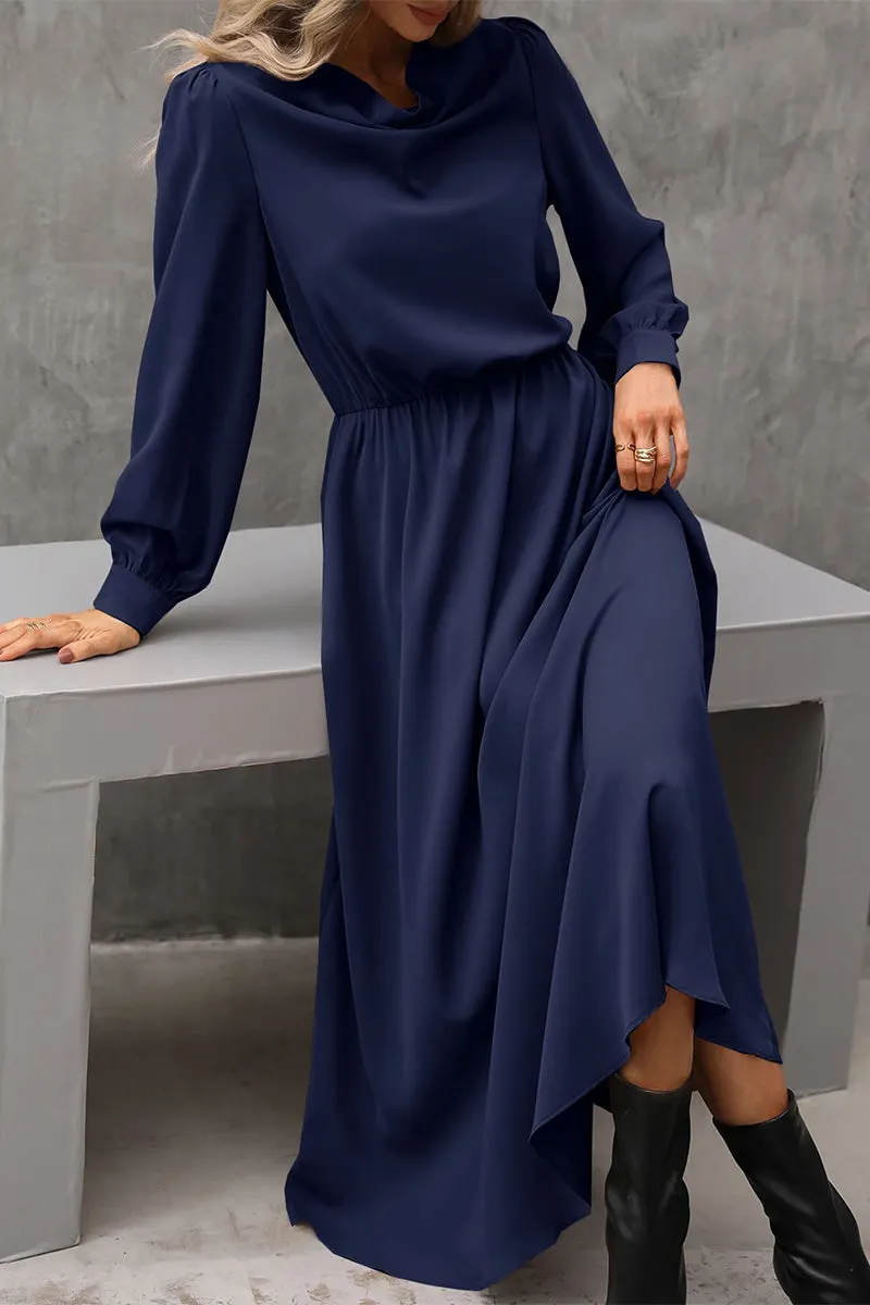 Sweet Elegant Solid Backless Slit Scarf Collar A Line Dresses main image 1