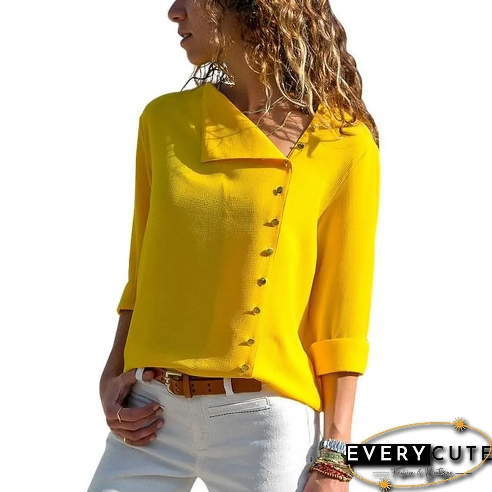 Womens tops and blouses-fashion long sleeve-skew collar chiffon blouse casual plus size