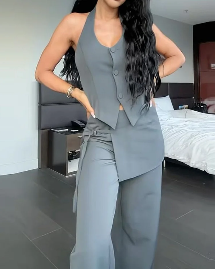 Vest solid color casual two piece suit
