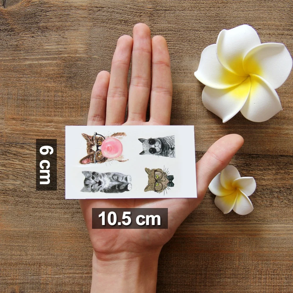 Waterproof Temporary 3d Tattoos sticker on body art color tattoo Cat fake glitter tattoo flash women tattoo for girl