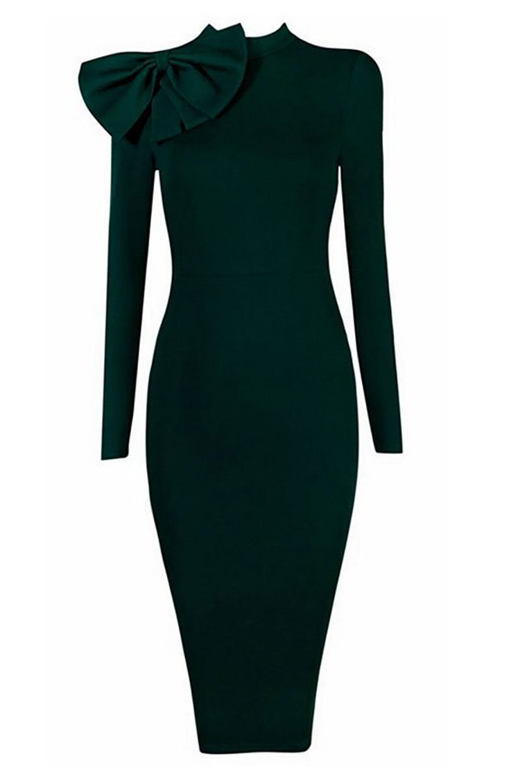 Dark Green High Neck Bandage Dress With Long Sleeves - Life is Beautiful for You - SheChoic