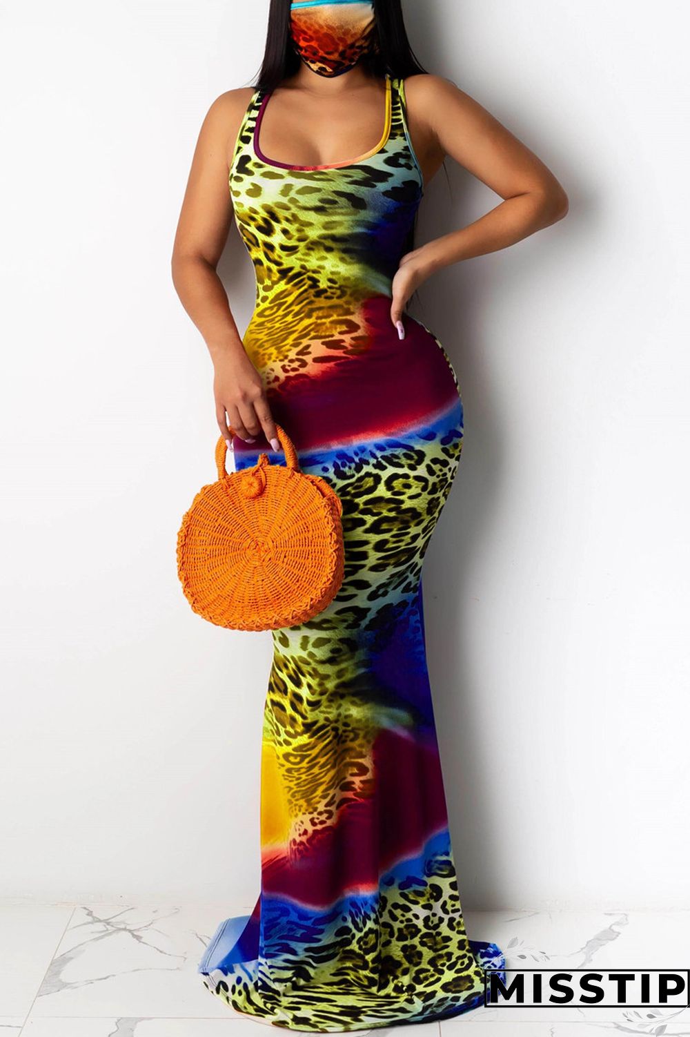 Light Green Fashion Sexy Printed Sleeveless Dress