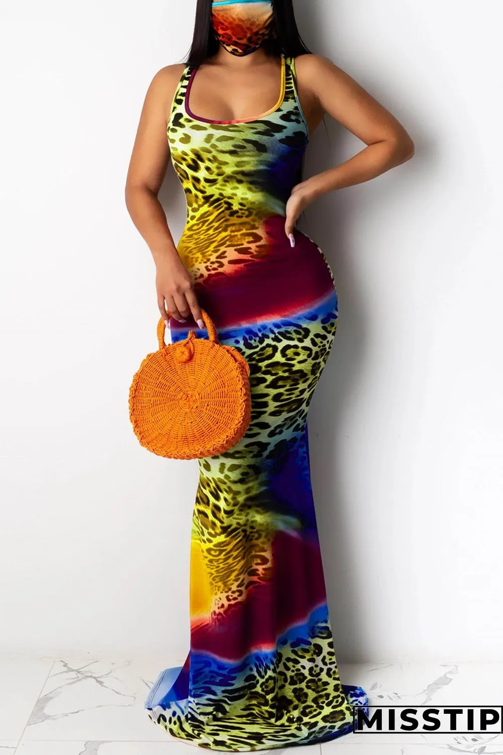 Light Green Fashion Sexy Printed Sleeveless Dress