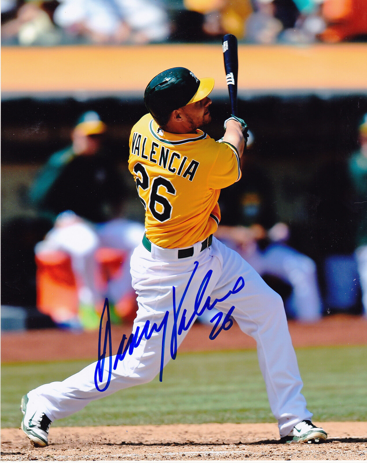 DANNY VALENCIA OAKLAND A'S ACTION SIGNED 8x10