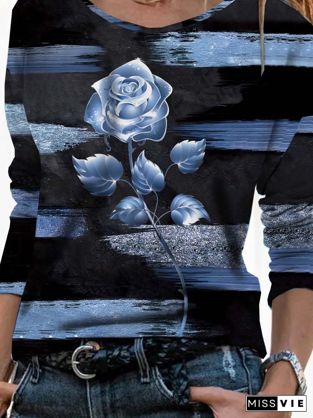 Casual Crew Neck Floral T-Shirt