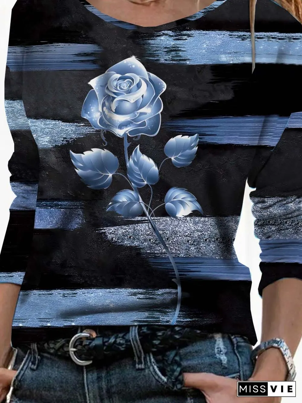 Casual Crew Neck Floral T-Shirt