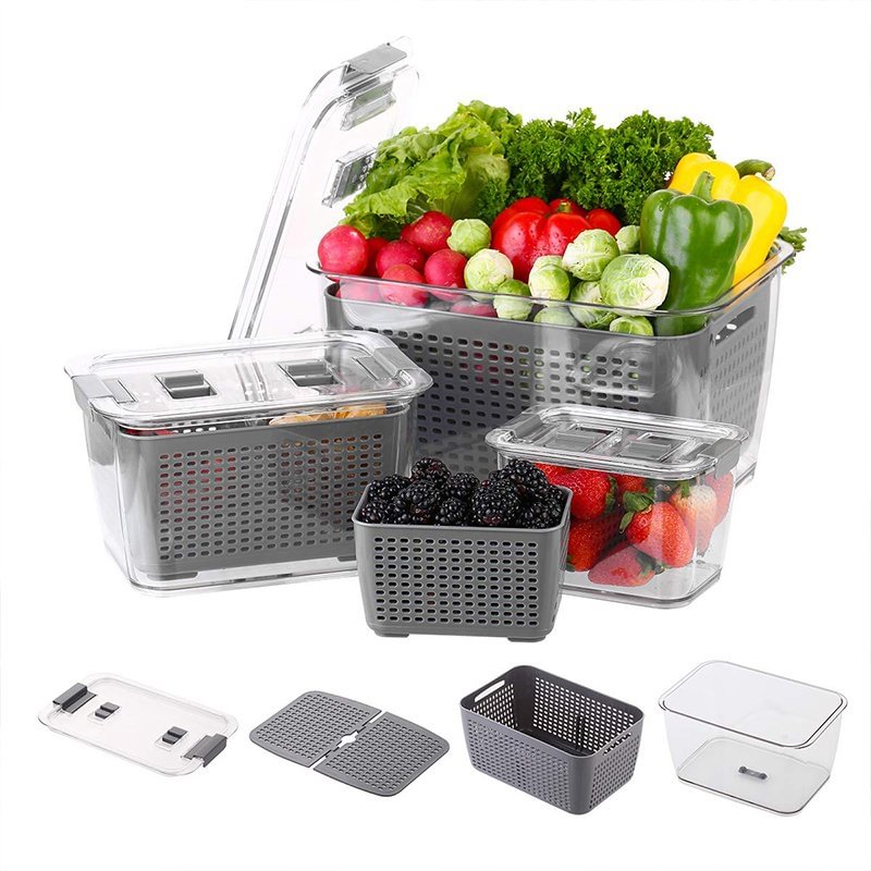 Conjunto De Recipientes De Limpeza Para Armazenamento De Vegetais (3 Peças)
