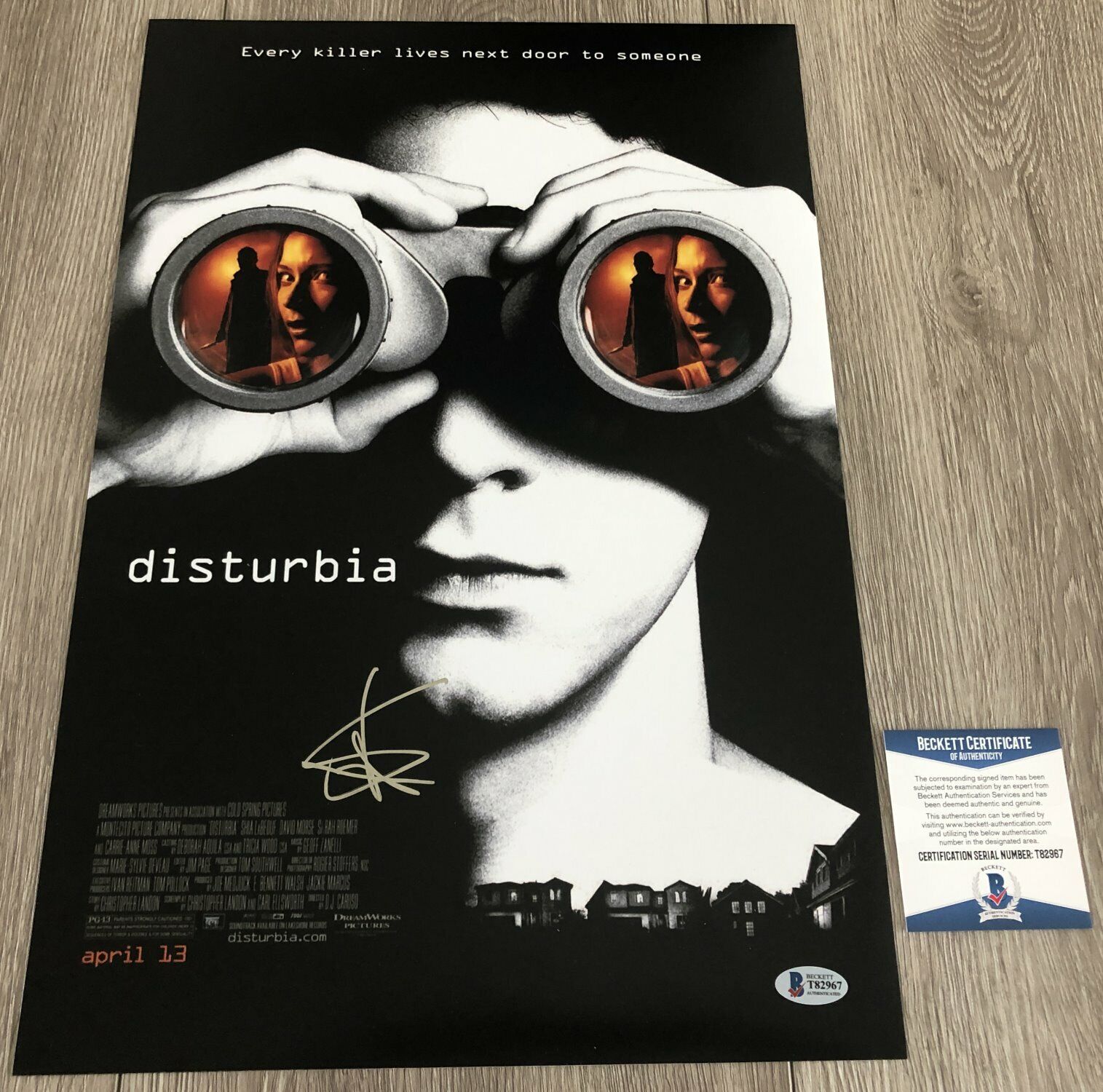 SHIA LABEOUF SIGNED DISTURBIA 12x18 Photo Poster painting w/EXACT PROOF & BECKETT BAS COA