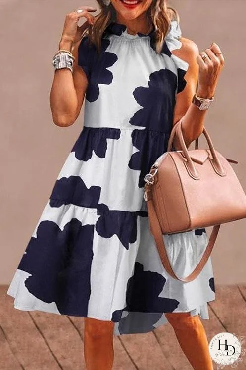 Meridress Floral Printed Ruffle Sleeveless Midi Dress