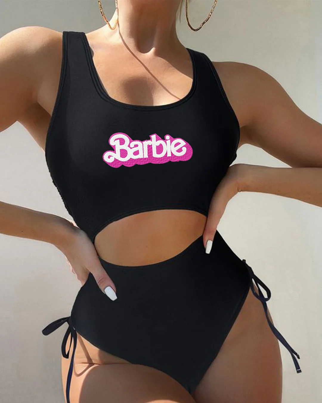Barbie Gir Cut Out Drawstring Side One Piece Swimsuit