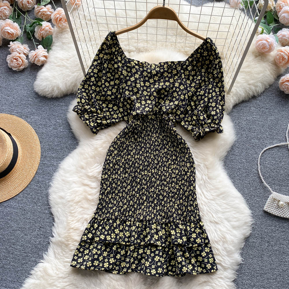 YuooMuoo Chic Sexy Wrap Hips Mini Dress Y2K Floral Print Ruffled Summer Dress Korean Party Vestidos Streetwear Outfits