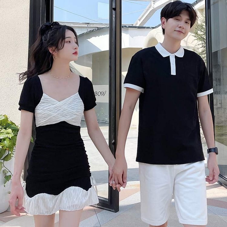 Girlfriend Boyfriend Colorblock Dress T-Shirt Pants Set - Modakawa modakawa
