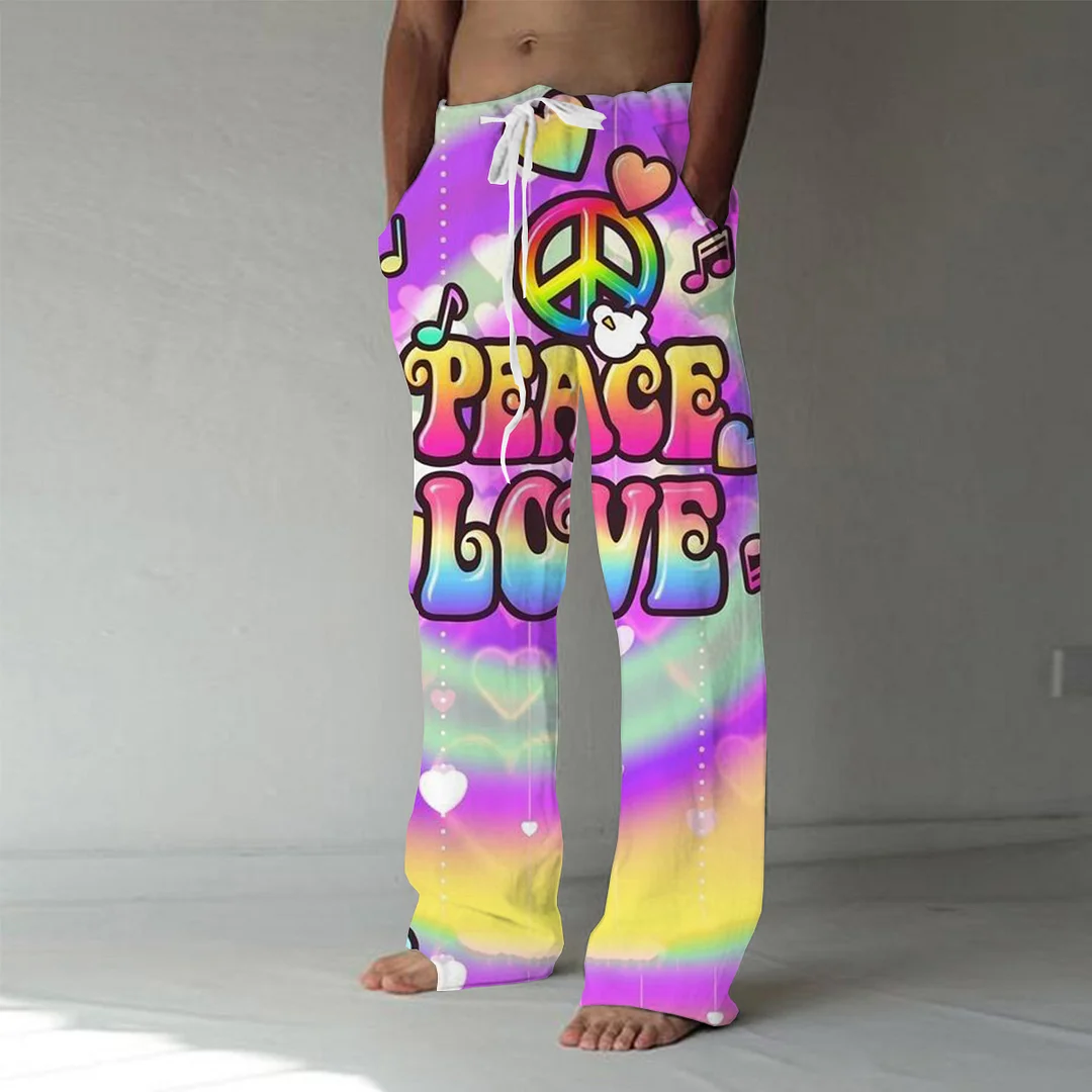 Men's Tie Dye Rainbow Love and Peace Print Casual Pants