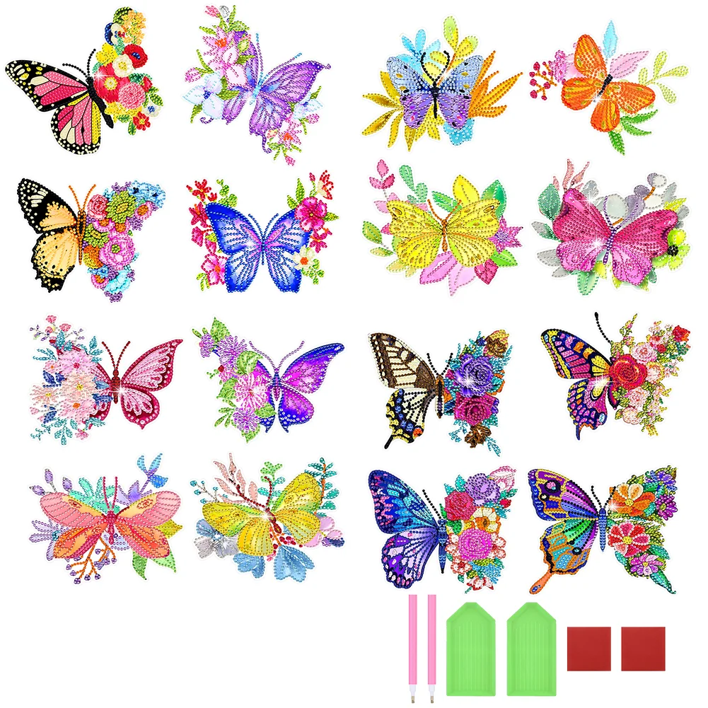 4pcs Butterflies with Flower DIY Diamonds Painting Stickers Kit Paint by Numbers