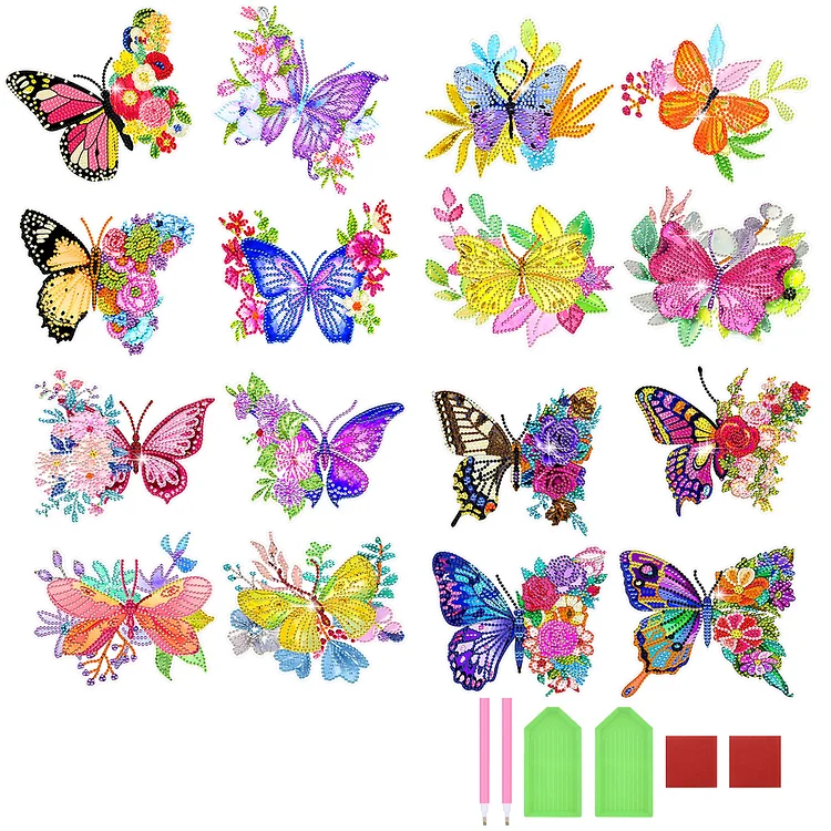 DIY Diamonds Painting Stickers Kit Paint by Numbers 4Pcs Butterflies with Flower