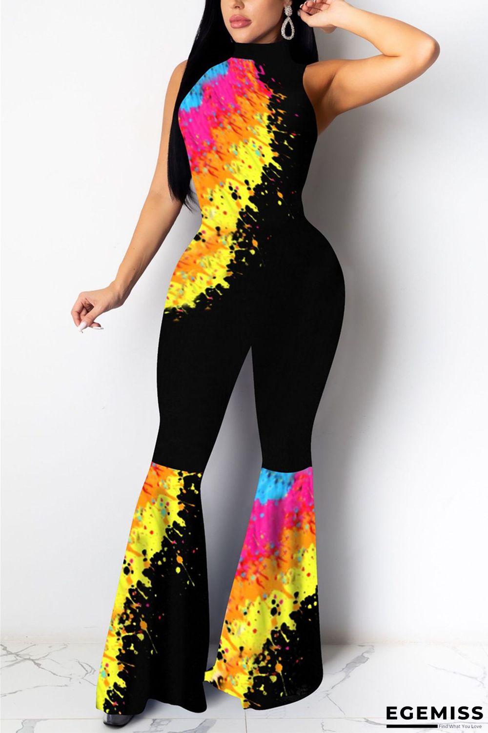 Black and red street Coloured drawing Sleeveless O Neck Jumpsuits | EGEMISS