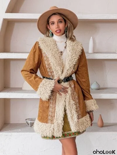 Fuzzy Open Front Long Sleeve Outerwear