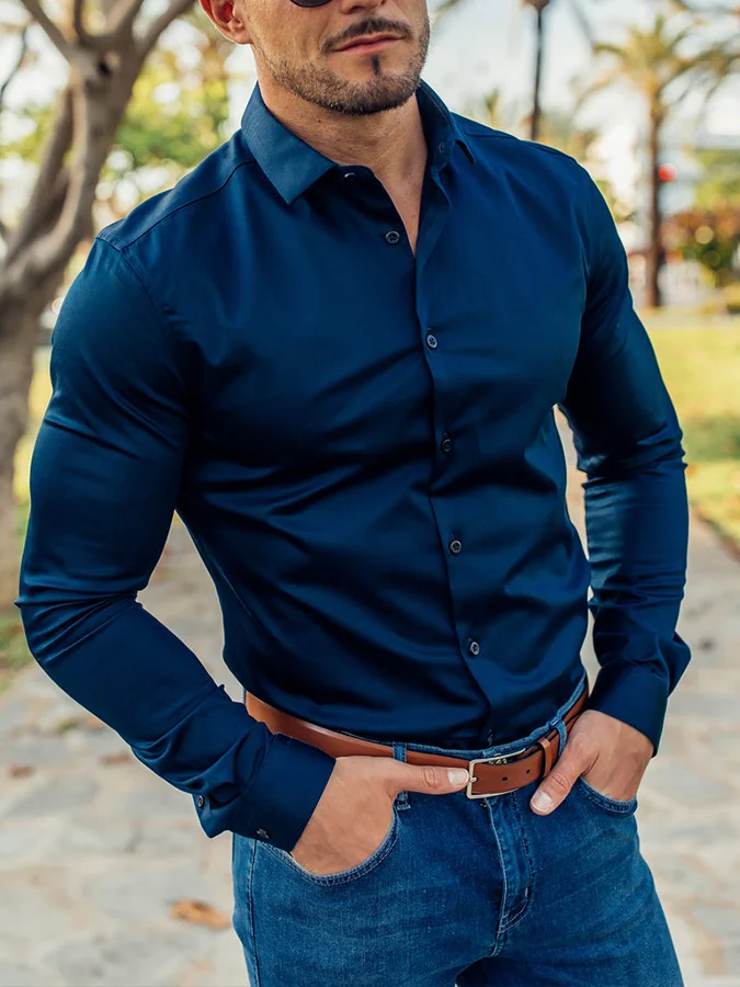 Men's Long Sleeve Slim Fit Business Casual Commuter Shirt