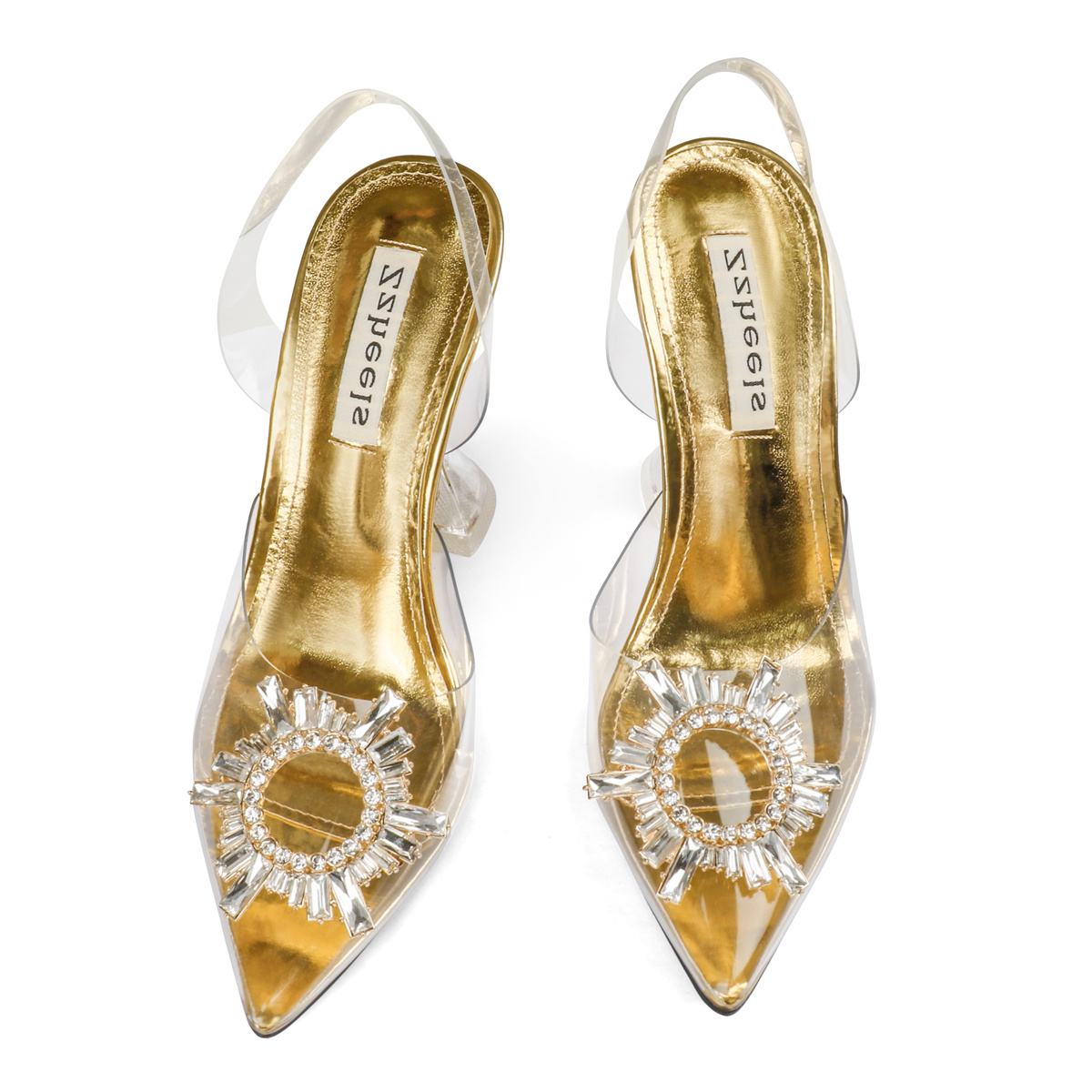 9.5cm/3.74 Double Bow Crystal High Pumps Pointed Toe Strappy Transparent Sandals Wedding Shoes