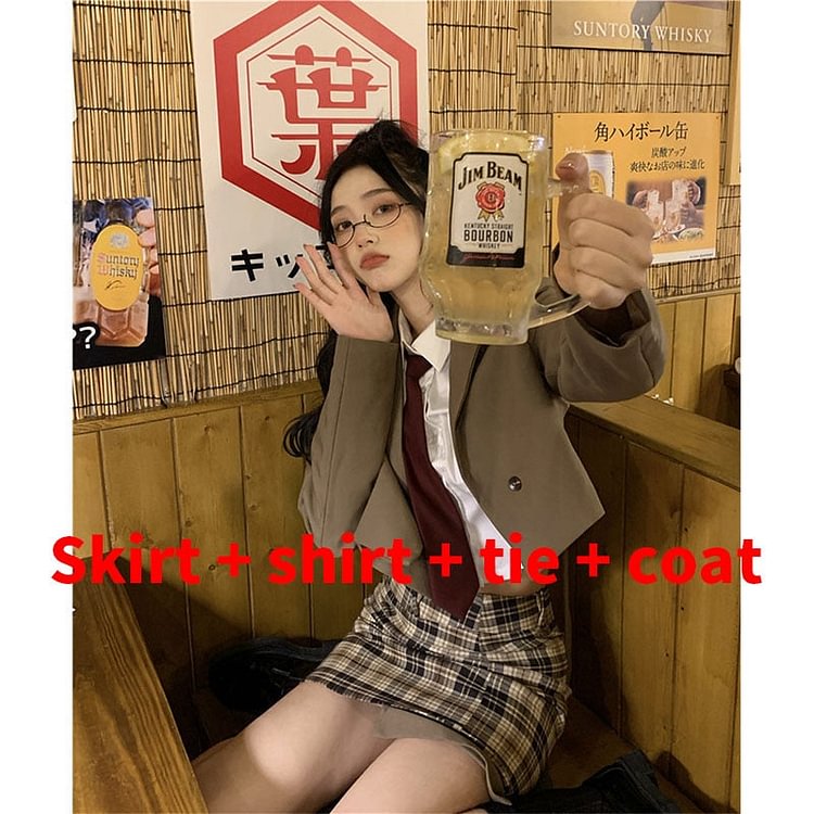 Japanese Style School Uniform New Red Tie Long Sleeve Solid Color Suits Coats Sexy Tight Formal Summer College Uniform 2021 - BlackFridayBuys