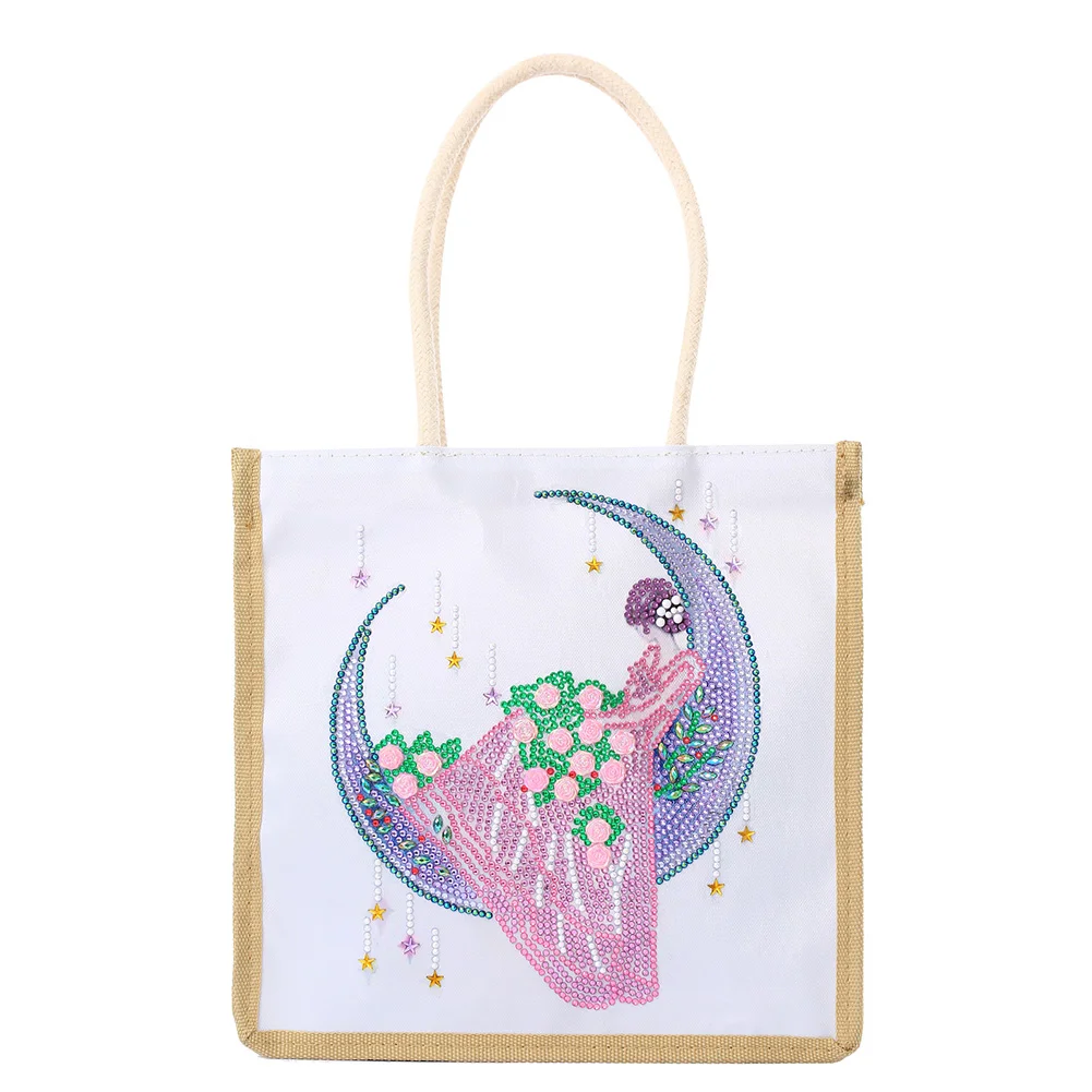 Moon Fairy Diamond Painting Handbag DIY Linen Shopping Storage Bag