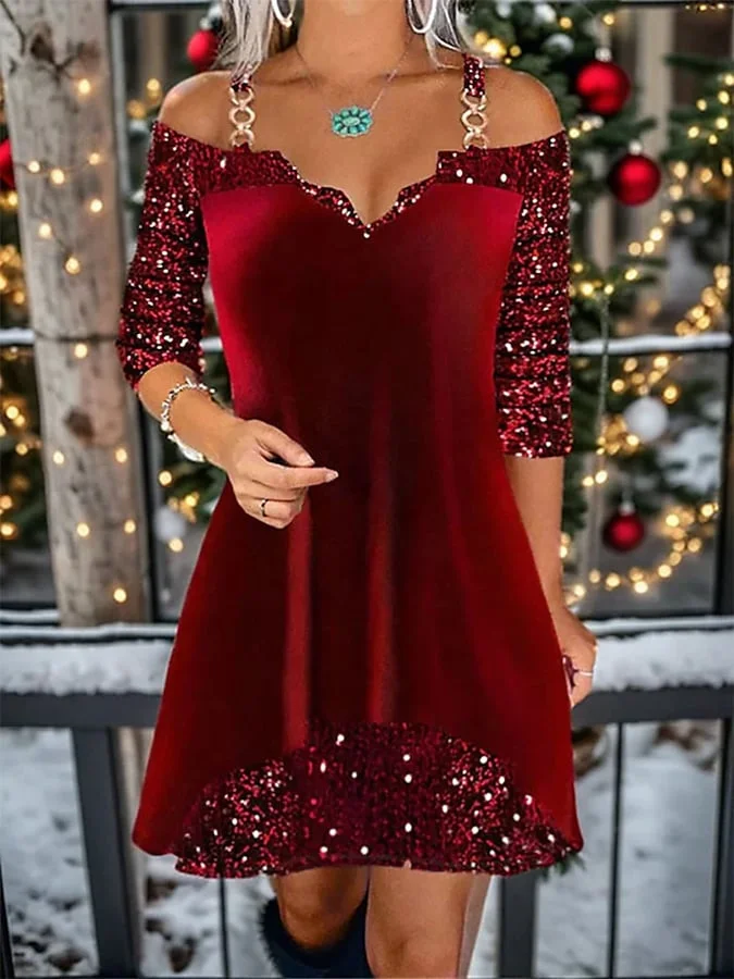Women's Christmas Cold Shoulder Casual Dress
