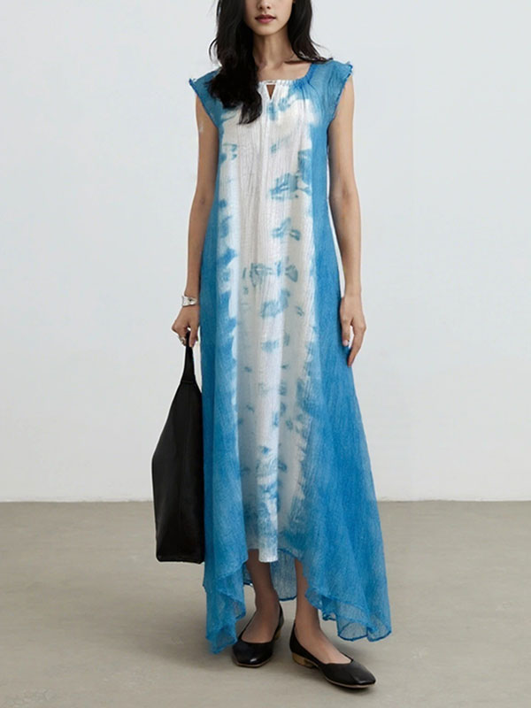 Hand-tie-dyed Ethnic Style Loose Casual Midi Dress