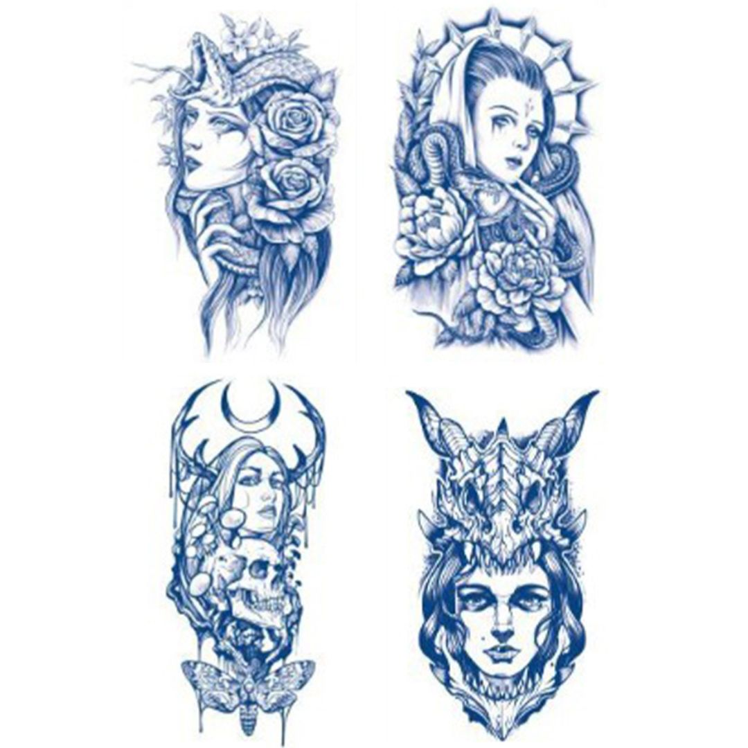 4 Sheets Woman Snake Semi-Permanent Tattoo Long Lasting