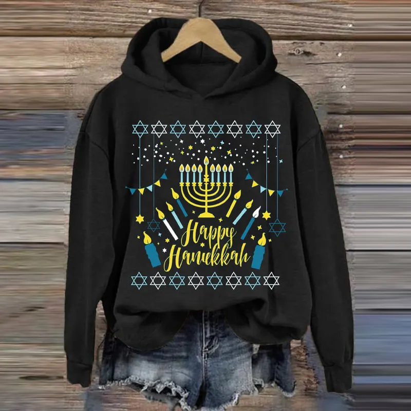Women's Hanukkah Printed Casual Crew Neck Sweatshirt