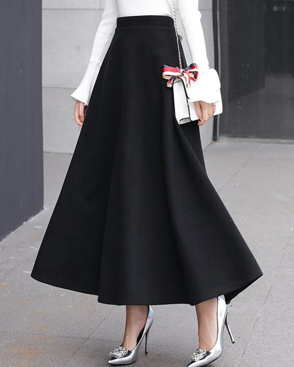 women woolen elegant high waist solid skirts p148036