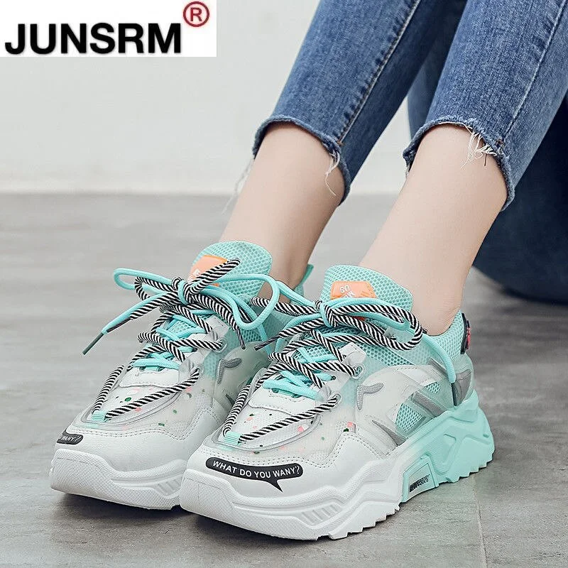2021 New Women Shoes Comfortable Breathable Casual Shoes Autumn Women's Lace-up Color Matching Non-slip Wear-resistant Sneakers