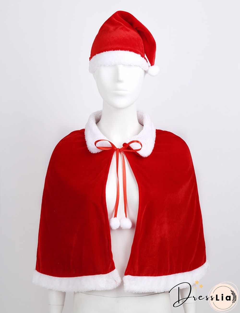 Christmas Costume Outfit Santa Cape Short Cloak Shawl with Christmas Hat