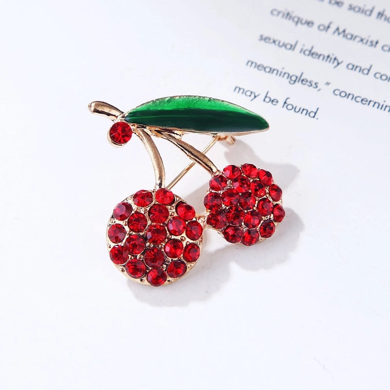 Cute Pin Cherry Alloy Enamel Inlay Rhinestones Women’s Brooches